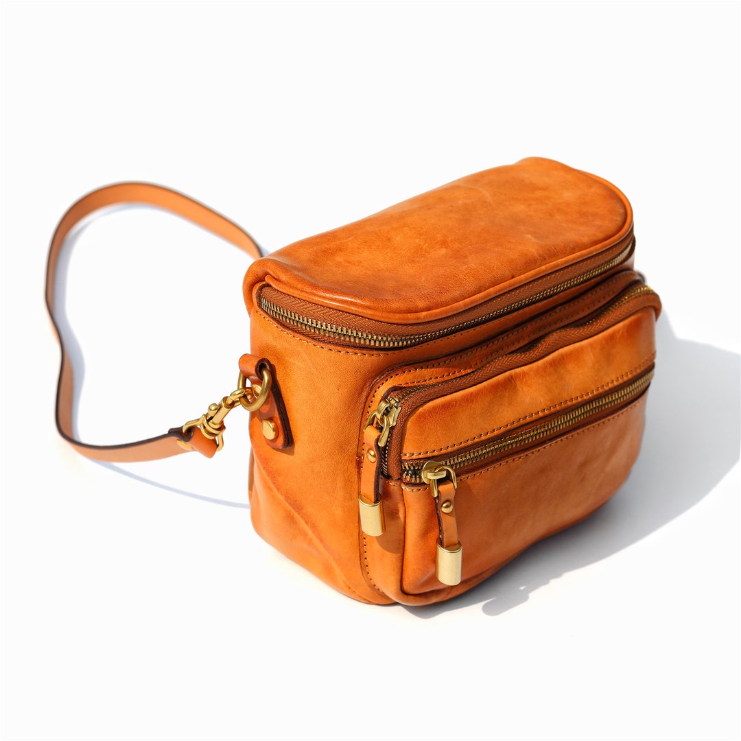 Crossbody Bag Yellow Leather Shoulder Bag Zipper Bag Small Bag Etsy