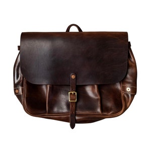 Genuine Leather US Mail Bag Vintage  Messenger  Briefcase Shoulder Bag 13 inch Laptop Bag Dark Brown Coffee Color No-Logo Size L