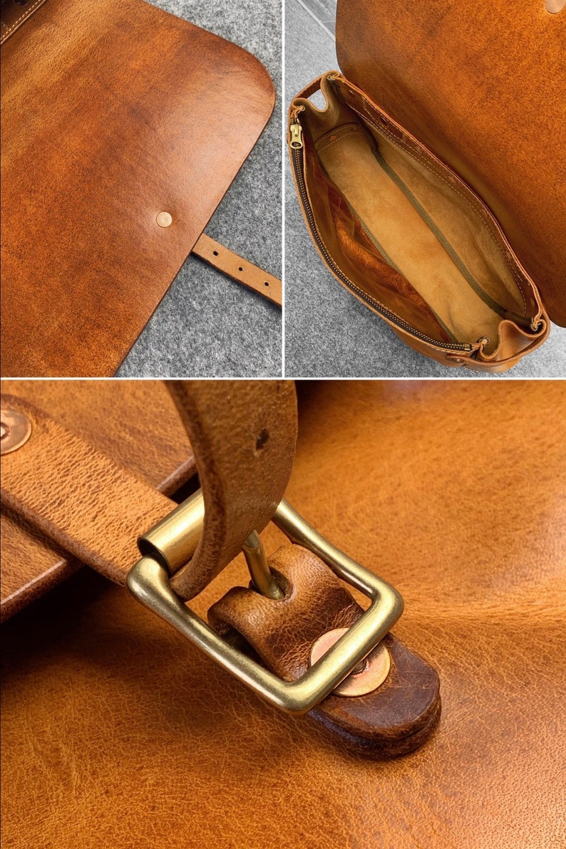 Genuine Leather US Mail Bag Vintage Messenger Briefcase Shoulder Bag 15inch Laptop Bag Sun Brown color No-Logo Size XL image 7