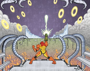 Samus battles Motherbrain poster