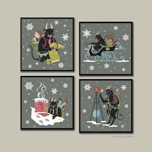 Krampus Coasters, Christmas Coaster Set, Creepy Christmas, Unique Hostess Gift, Unusual Housewarming, Stocking Stuffer, Secret Santa image 1