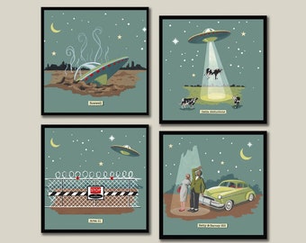 Retro UFO Untersetzer, Untersetzer Set, Außerirdische, Außerirdische, Sci-Fi Geek Geschenk, Gastgebergeschenk, Housewarming, Stocking Stuffer