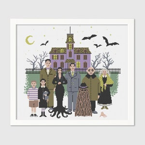 Addams Family Kreuzstich Anleitung - Gothic Nadelspitze - Halloween - Instant Download PDF - Digital