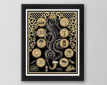Sherlock Holmes Print, Arthur Conan Doyle, Victorian Literary Mystery, Elementary, Reader's Book Club