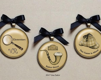 Sherlock Holmes Ornament from Original Artwork,  Miniature Art, Mystery Lover's Gift, Book Club, Writer's Gift,  Elementary, Teacher's Gift