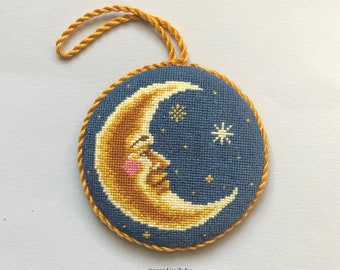 Crescent Moon Cross-stitch Pattern - Cross-stitch Ornament - Moon Man - Man in the Moon - PDF - Digital Download