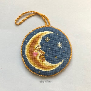 Crescent Moon Original Cross-stitch Pattern - Cross-stitch Ornament - Moon Man - Man in the Moon - PDF - Digital Download