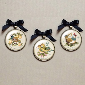 12 Days of Christmas Ornaments from Original Artwork Partridge in a Pear Tree Ornament, Turtle Doves, French Hens, Retro Christmas,