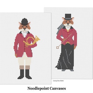 Needlepoint Canvas Fox Hunt Needlepoint Ornament Hand Painted Lady or Gentleman image 1