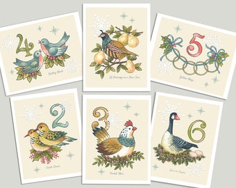 Twelve Days of Christmas Cards, Partridge in a Pear Tree, Victorian, Vintage, Old Fashioned