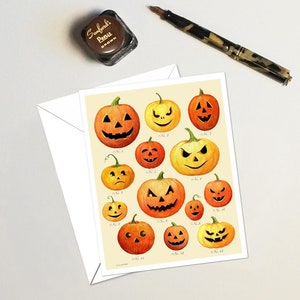 May include: A collection of 12 hand-painted jack-o'-lantern pumpkins with different facial expressions. The pumpkins are various sizes and shades of orange and yellow.