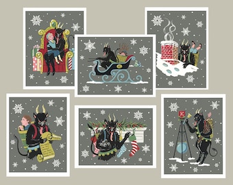 Krampus Christmas Cards, Set of 6 Blank Cards and Envelopes, Unusual Dark, Gothic Christmas Cards