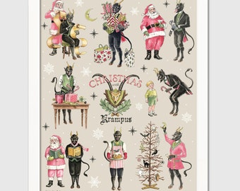 Krampus Gentleman Christmas Print from Original Artwork -  Dark, Unusual, Gothic Folk Christmas Artwork