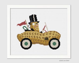 Peanut Automobile Cross-Stitch Pattern - Counted Cross-stitch - Retro Food Icon - Needlepoint Pattern  - Instant Download PDF - Digital