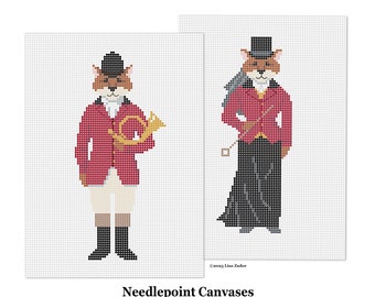 Needlepoint Canvas - Fox Hunt - Needlepoint Ornament - Hand Painted - Lady or Gentleman