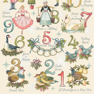 Twelve Days of Christmas Print, 12 Days, Partridge, Turtle Doves, Retro, Holiday Hostess Gift, Housewarming