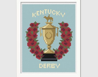 Kentucky Derby Cross-stitch Pattern - Horse Racing Design from Original Artwork - Triple Crown - PDF - Digital Download