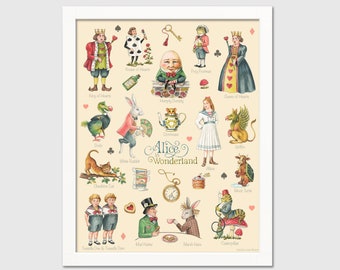 Alice in Wonderland Print from Original Artwork for  Nursery and Childrens Room- Baby Shower Gift - Literary Print
