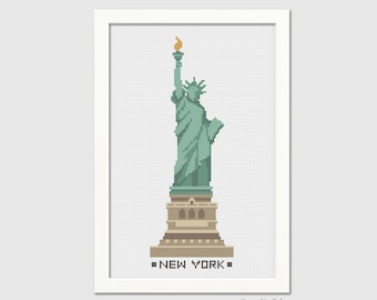 New York Statue of Liberty Cross-Stitch Pattern - Counted Cross-stitch - Nautical - Seashore - Summer - Instant Download PDF - Digital