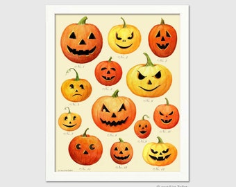 Halloween Pumpkin and Jack O Lantern Print  from Original Artwork