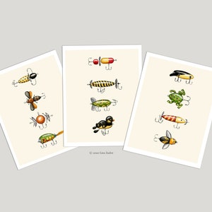 Fischen locken Karten von Original-Kunstwerk im Retro Aquarell Stil für Fischer, Vatertag, Geschenk für Ihn, Sommersport