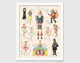 Nutcracker Ballet Christmas Print from Original Artwork with Mouse King, Sugar Plum Fairy for Holiday Hostess or Housewarming Gift