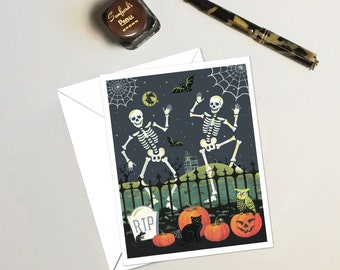 Dancing Skeleton Cards, Retro Halloween Cards, Vintage Halloween, Graveyard, Spooky, Funny Halloween, Pumpkins, Jack O Lanterns