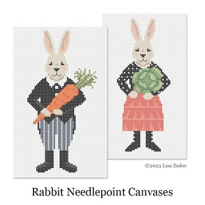 Rabbit Needlepoint Ornament Canvas - Hand Painted Original Design- Easter Bunny - Lady or Gentleman