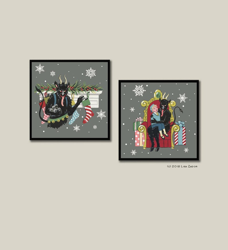Krampus Coasters, Christmas Coaster Set, Creepy Christmas, Unique Hostess Gift, Unusual Housewarming, Stocking Stuffer, Secret Santa image 2