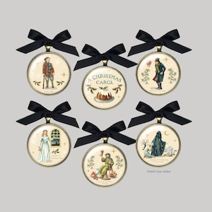 Dickens Christmas Carol Ornament from original artwork, choose from 12 characters, Scrooge, Tint Tim, Victorian Christmas,