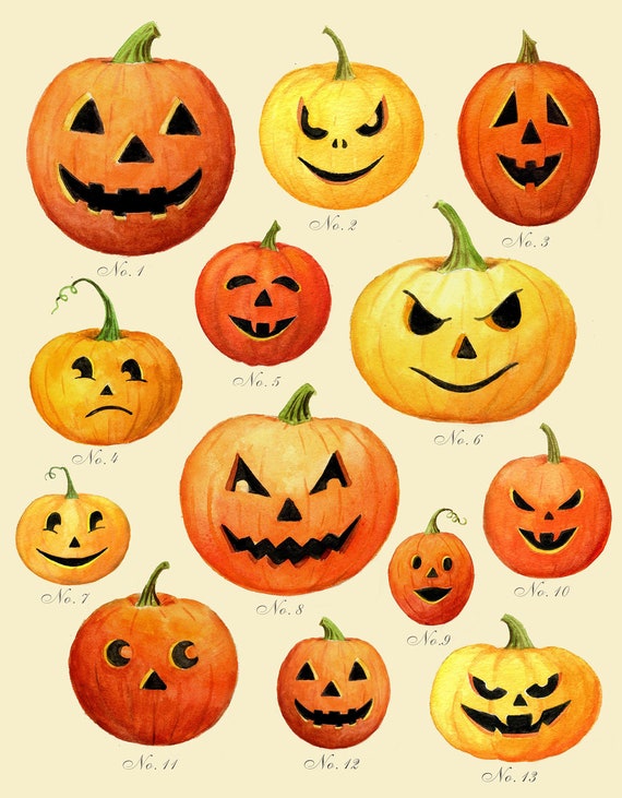 Halloween Cards - Jack-o-lantern Cards - Pumpkin Cards - Retro