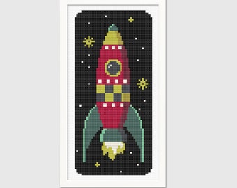 Retro Space Rocket Cross-Stitch Pattern - Counted Cross-stitch - Needlepoint Pattern - Instant Download PDF - Digital