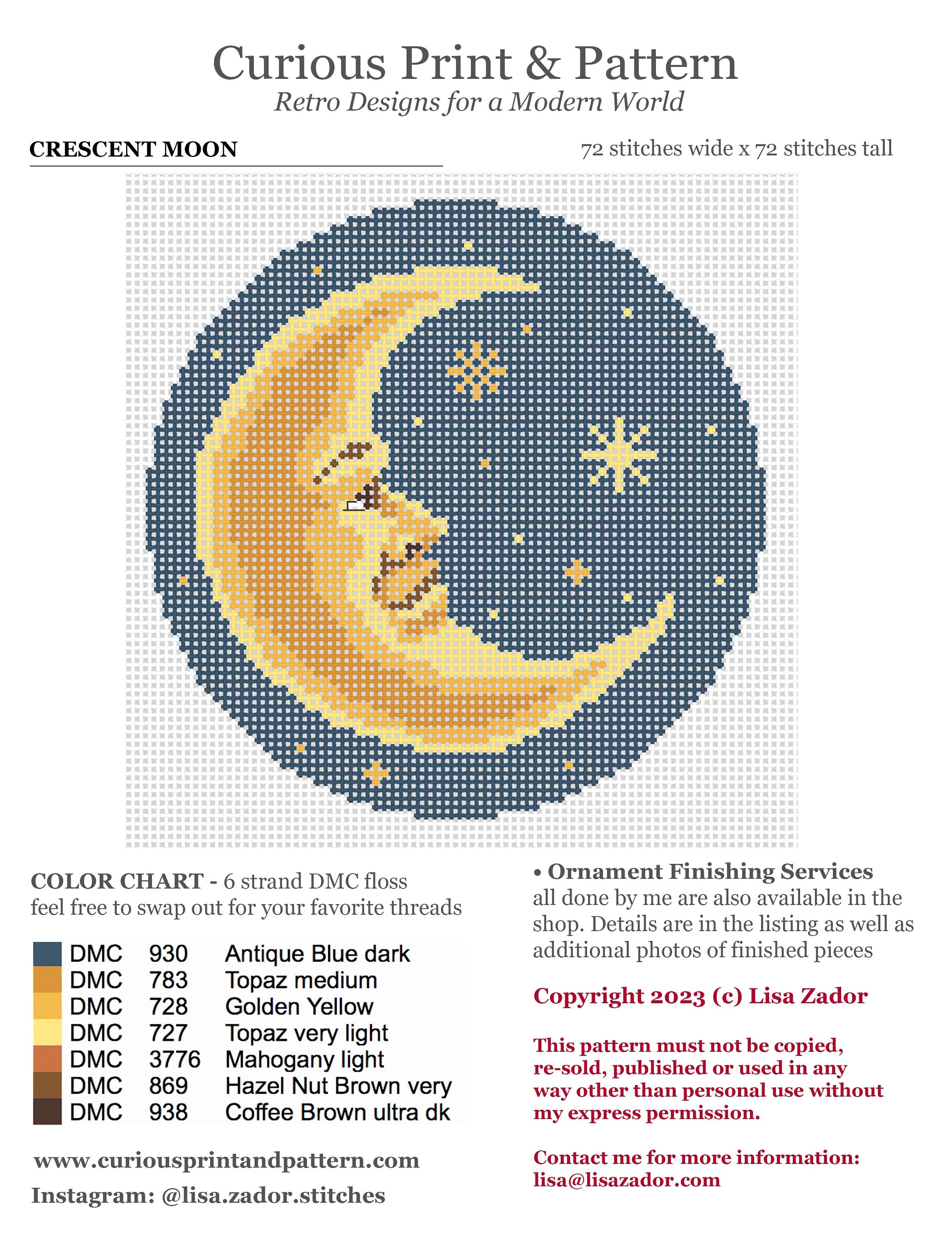 Needlepoint Ornament Canvas - Full Moon - Crescent Moon - Hand