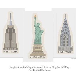 New York City Needlepoint Canvases - Empire State Building - Chrysler Building - Statue of Liberty - hand painted