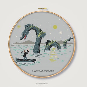 Loch Ness Monster Cross-Stitch Pattern-  Counted Cross-stitch - Needlepoint Pattern - Instant Download PDF - Digital
