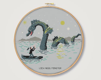 Loch Ness Monster Cross-Stitch Pattern-  Counted Cross-stitch - Needlepoint Pattern - Instant Download PDF - Digital