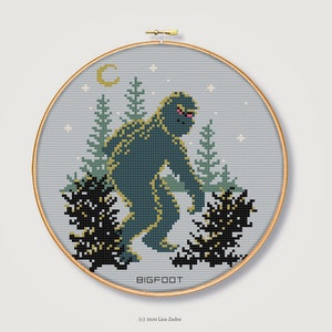 Bigfoot Cross-Stitch Pattern or Needlepoint Canvas from an Original Design - Paranormal Cryptid Creature - Instant Download PDF - Digital