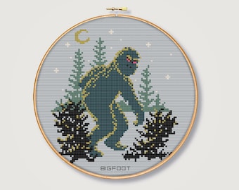 Bigfoot Cross-Stitch Pattern or Needlepoint Canvas from an Original Design - Paranormal Cryptid Creature - Instant Download PDF - Digital