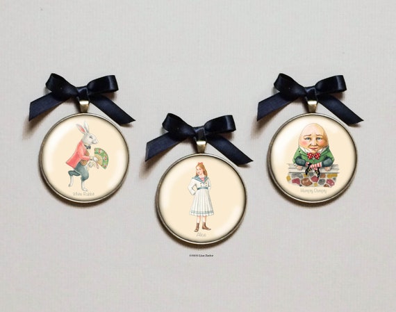 Holiday Ornaments Alice in Wonderland Ornament Set with Alice, White Rabbit, Cheshire Cat, Queen of Hearts, Mad Hatter and Friends