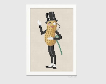 Mr Peanut Cross-Stitch Pattern - Counted Cross-stitch - Retro Food Icon - Needlepoint Pattern  - Instant Download PDF - Digital