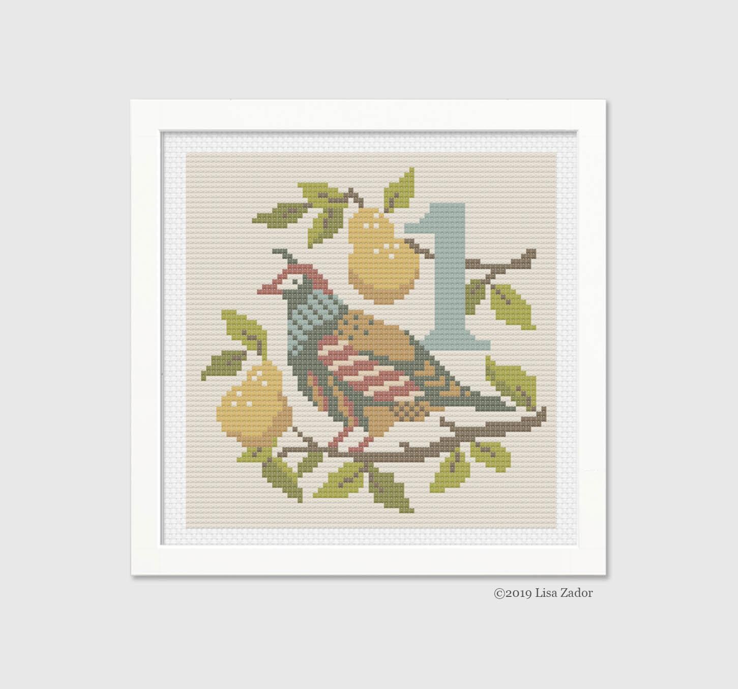 12 Days of Christmas Cross-stitch Pattern - Partridge - Original
