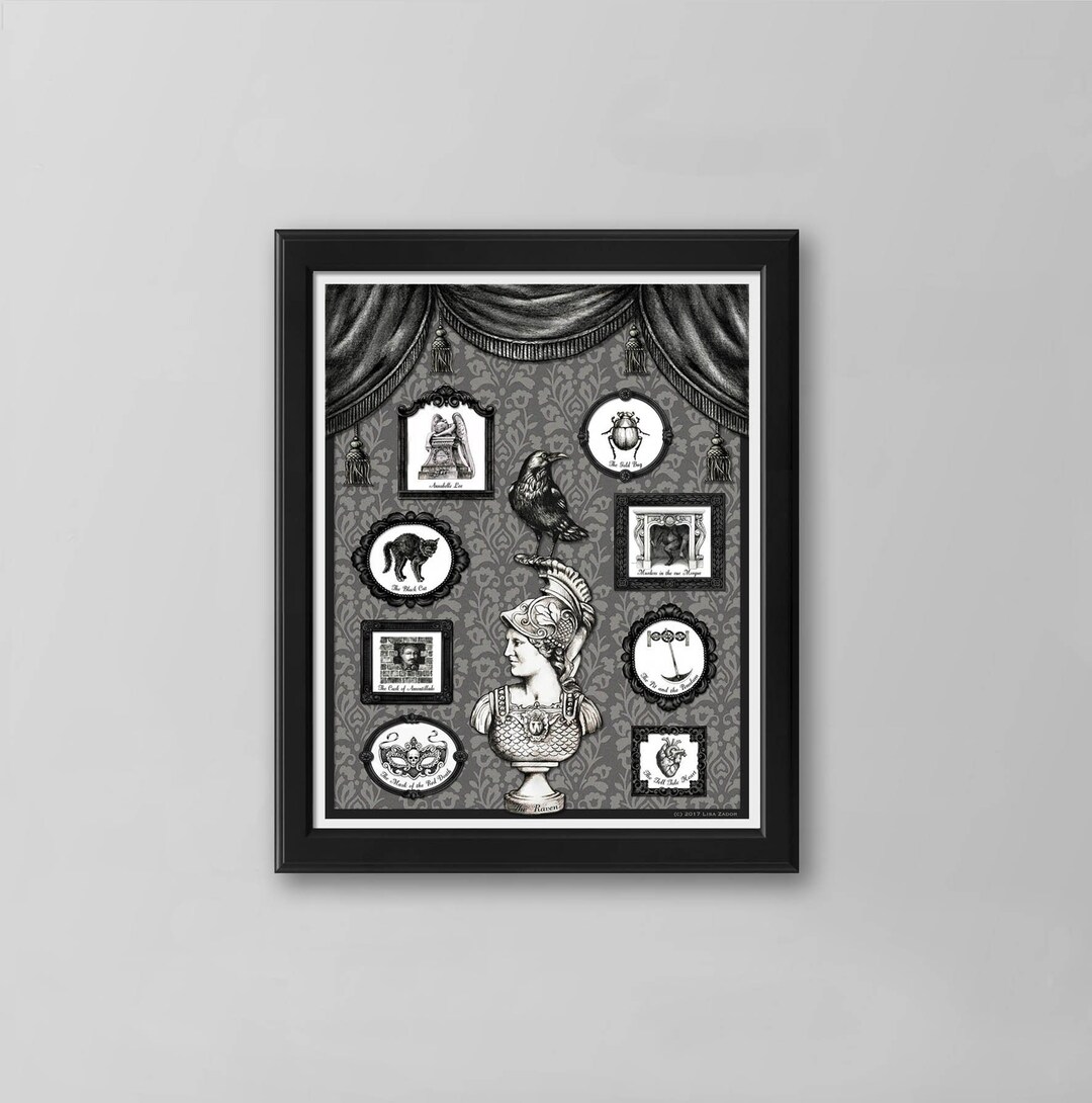 Edgar Allan Poe Print From Original Artwork- Gothic Victorian Literary ...