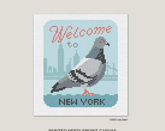 New York Pigeon Needlepoint Canvas, Hand-Painted Ornament