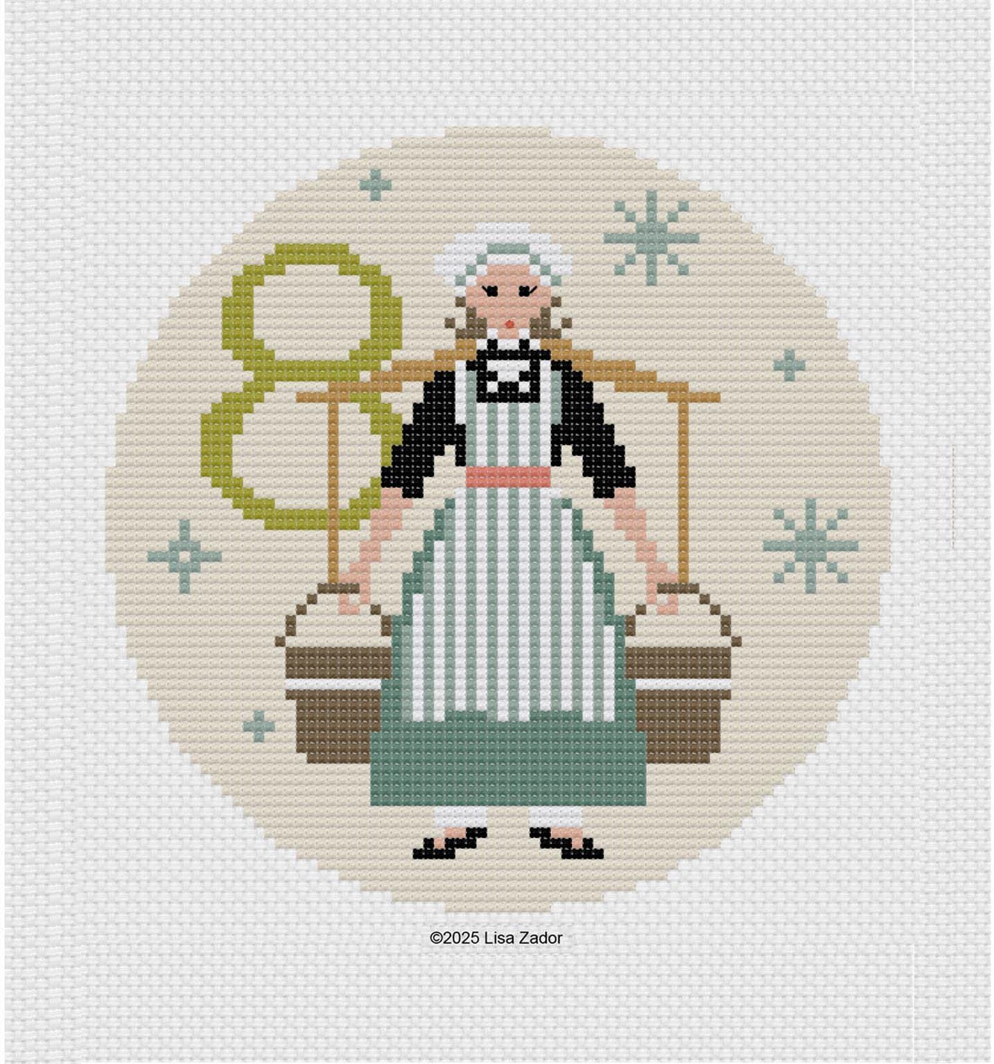 COLONISTA × NATAL DESIGN 12 Days of Christmas Cross-stitch Pattern - 8 Maids-a-milking