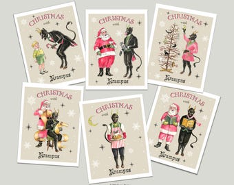 Krampus Gentleman Christmas Cards from Original Artwork, Set of 6 Blank Cards and Envelopes, Unusual Dark, Gothic Christmas Cards