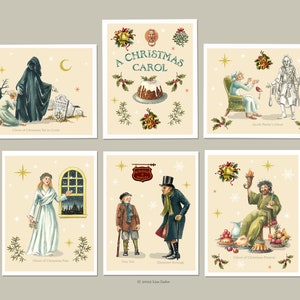 Dickens Weihnachtskarten, Scrooge Karten, 6er-Set, viktorianische Weihnachten, nostalgisch, traditionell, altmodisch