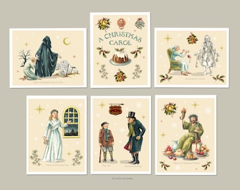 Dickens Christmas Carol Cards, Scrooge Cards, Set of 6, Victorian Christmas, Nostalgic, Traditional, Old Fashioned