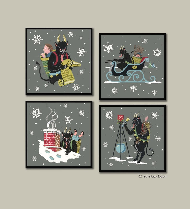 Krampus Coasters, Christmas Coaster Set, Creepy Christmas, Unique Hostess Gift, Unusual Housewarming, Stocking Stuffer, Secret Santa image 1