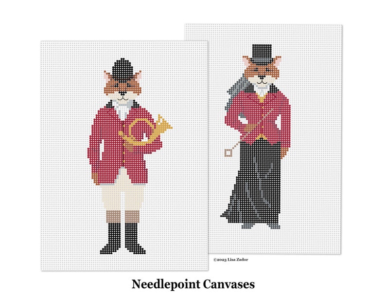 Needlepoint Canvas Fox Hunt Needlepoint Ornament Hand Painted Lady or Gentleman image 1