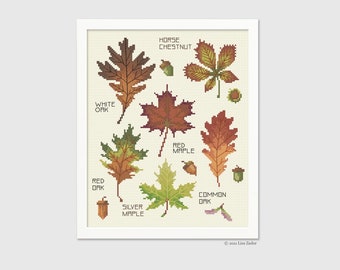 Autumn Leaves Cross-Stitch Pattern - Counted Cross-stitch - Needlepoint Pattern  - Instant Download PDF - Digital